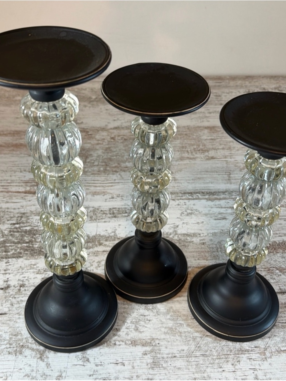 Pier 1 Lucite Black Metal Candle Holders - Set of 3